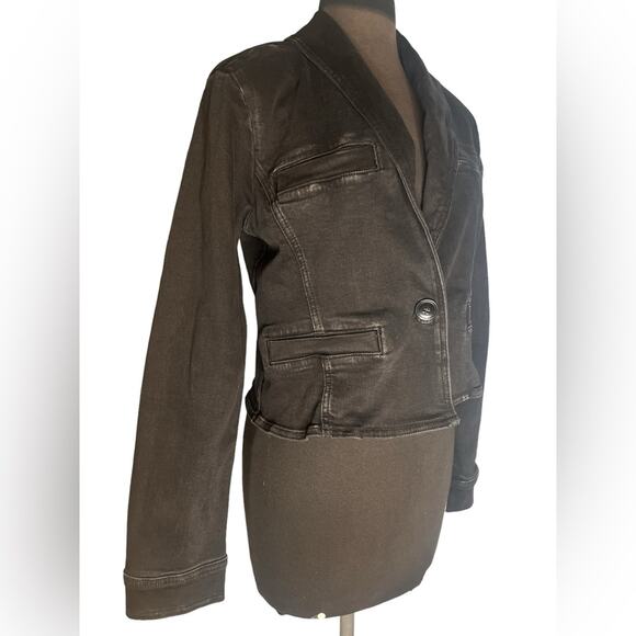 Anthropologie Pilcro Faded Black Cropped Moto Denim Blazer Jacket Size M NWT - Picture 1 of 6